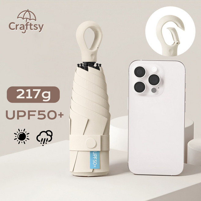 Craftsy 고리형 초경량 방풍 여행용 접이식 5단 우산 양산 자외선UV 99.9% 차단