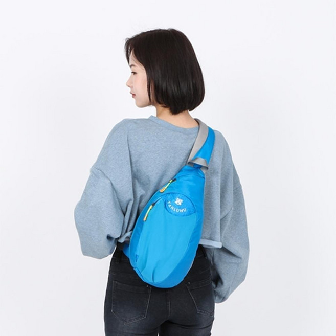 50대남성선물추천 가벼운 등산슬링백 자전거가방 힙쌕 물통수납 남자크로스백 고스룩, 스카이 블루