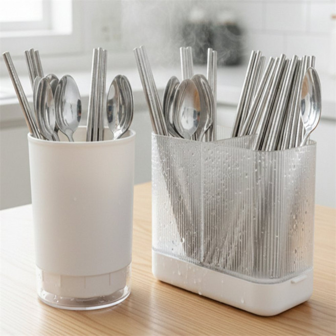 모르닉상점 물빠짐 수저통 물빠짐수저통걸이형, 클리어 화이트