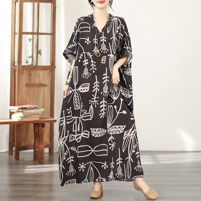 지홍 JIHONG 여름 바캉스룩 롱 원피스 빅사이즈 면마 레이온 박스핏