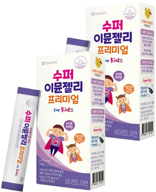 한화제약 수퍼 이뮨젤리 프리미엄 7p, 140g, 2개 - 쿠팡
