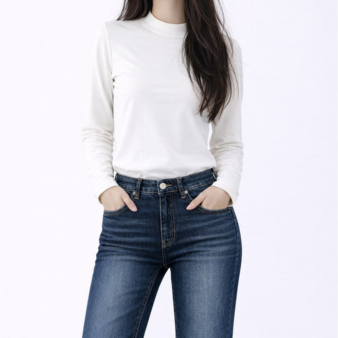 엠제이스타 여성 긴팔 반목티 여자 반목폴라 하프넥 반목 티셔츠