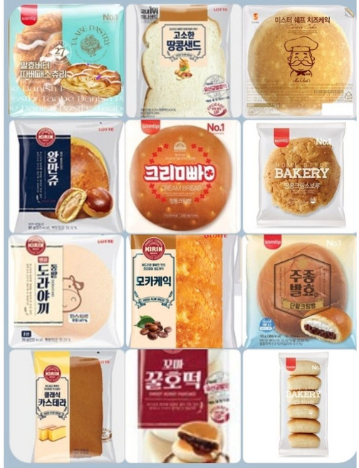 삼립빵랜덤.삼립빵기린빵.롯데빵 랜덤 인기제품 모음 12종류(한박스 12봉 ), 85g