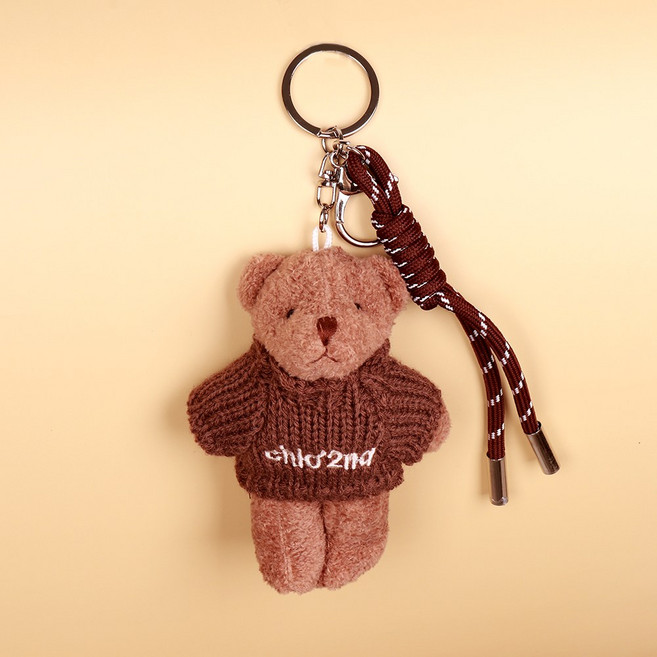 억울한 곰돌이 인형 키링 부드러운 핸드메이드 로프 가방고리 백참