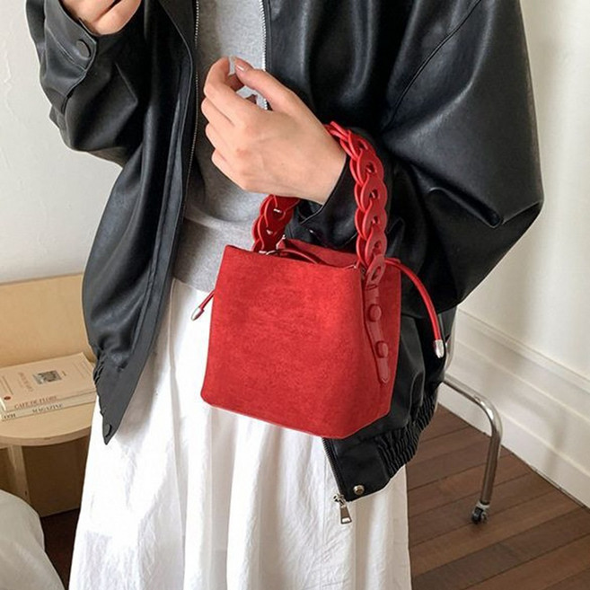 하즈블루 Hazblue 스웨이드 매듭 핸들 미니 버킷 토트백 5Color