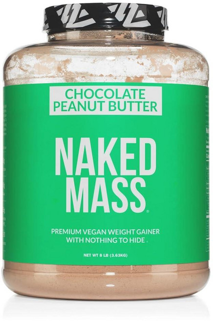 NAKED 비건 매스 - 바닐라 웨이트 게이너 1 230칼로리 GMO 프리 콩 및 글루텐 인공 성분 없음 3.6kg(8파운드) 벌크 11회 분량, 8 Pound (Pack of 1), 초콜릿 땅콩 버터, 3.6kg, 1개