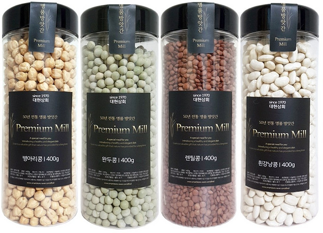 50년전통대현상회 프리미엄잡곡 병아리콩 렌틸콩 완두콩 4개세트, 1세트, 완두 렌틸 병아리 흰강낭 400g 4종
