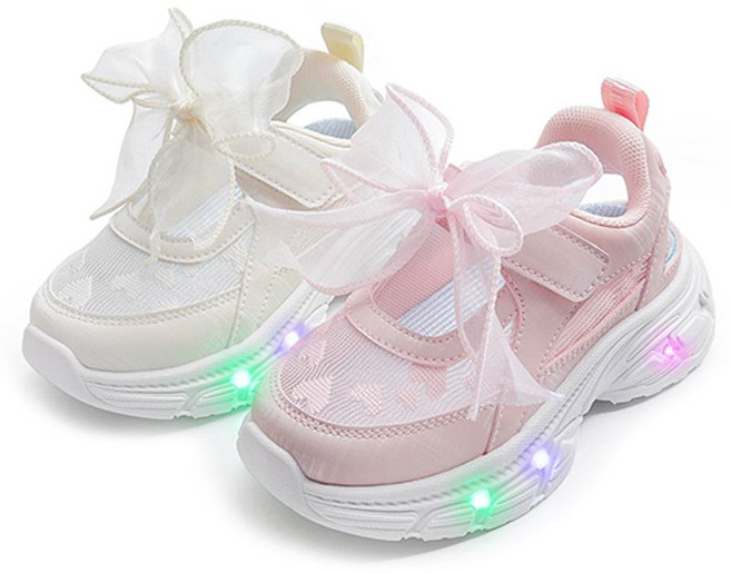 풋풋아동화 풋풋 로맨틱 쉬폰리본 LED 하트메쉬 메리제인 통풍 여름 여아 운동화