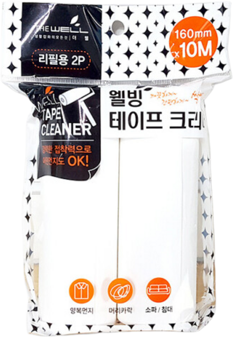 웰빙 테이프클리너 돌돌이 리필2P (대) 16cmX10M/테이프크리너/끈끈이, 2개