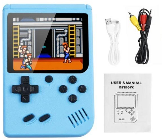 500 in 1 레트로 휴대용 미니 휴대용 비디오 게임 콘솔 8 비트 3.0 인치 컬러 LCD 게임 플레이어 어린이 선, 1개, 01 500 IN 1 Blue