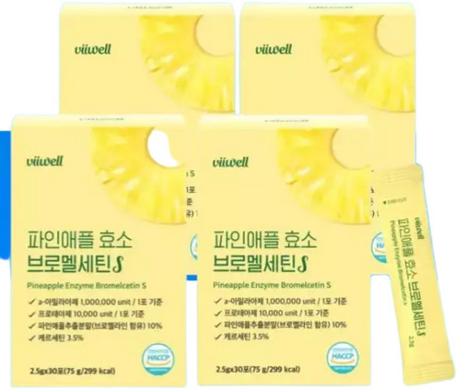 파인애플효소 브로멜라인 역가수치높은 단백질 탄수화물 분해 소화효소 30포 4개, 30정