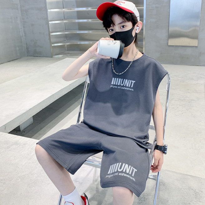 비비키드 남아 여름 날개 페인팅 민소매 상하복 주니어 세트 초중생 나시티 초등생 반바지 세트 (9010)