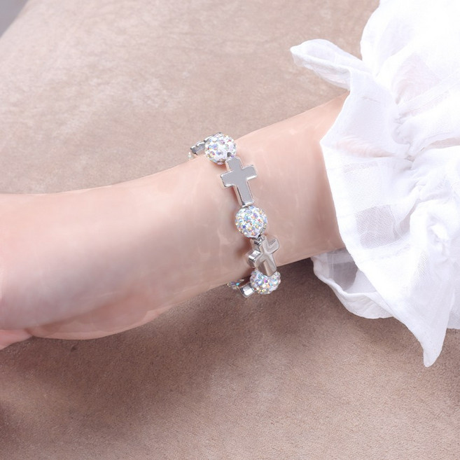홀스지아 십자가 큐빅볼 디자인 베이직 여성 패션 팔찌