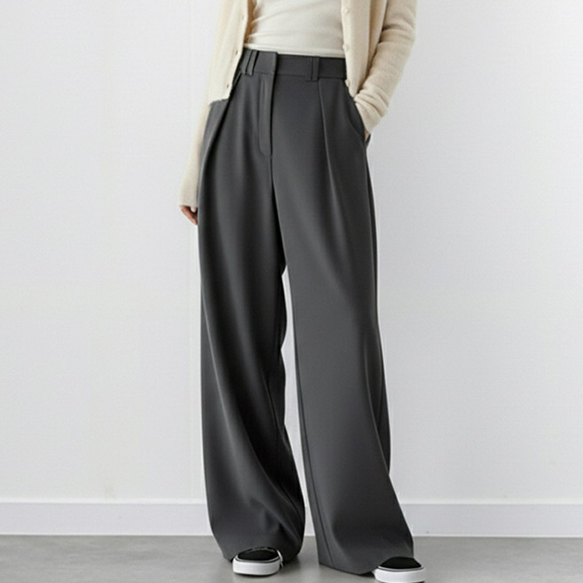 [투뎃] 여성용 3단 기장 모던 핀턱 뒷밴딩 와이드 슬랙스