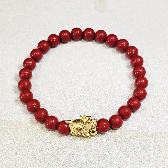 스노우베라 천연 경면주사 팔찌 삼재 액막이 염주팔찌 소원성취 재물운 행운 원석팔찌