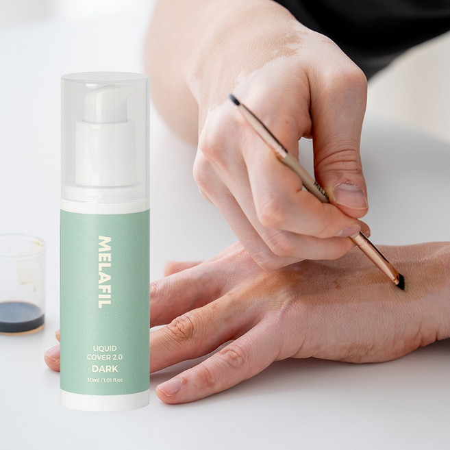 멜라필 백반증커버 리퀴드 다크 백반증커버제 흰반점 얼룩피부 태닝메이크업 백반증태닝 손백반증 얼굴백반증 커버 화장품 붓동봉 세트
