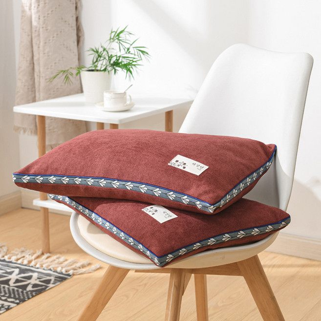 全蕎麥硬質護頸枕, 1件, 麻絨枕橘紅