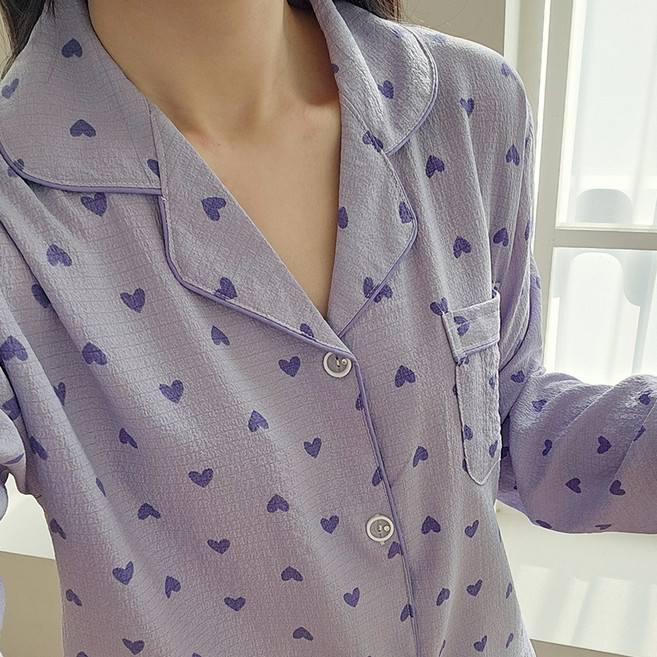 엘라운지 사계절 포인트 긴팔 투피스 파자마 세트