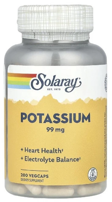솔라레이 포타슘 칼륨 99mg 200캡슐 Potassium, Solaray 솔라레이 칼륨 99mg 베지 캡슐 200, 1개, 200정 - 쿠팡