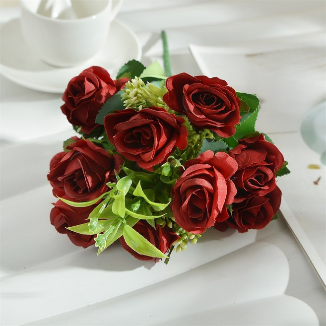 嗨購 仿真玫瑰花束 婚禮家居裝飾 茶包玫瑰 客廳擺件, 乳白色, 1個