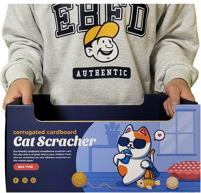 국산 고양이 스크래쳐 박스 숨숨집, _손잡이형(리필1냥플루언서개포함), 1개