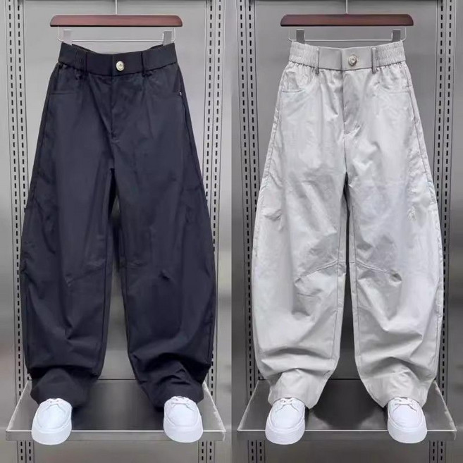 AOUGK 1+1 남자 와이드팬츠 빅사이즈 밴딩 배기바지 봄여름 오버핏 트레이닝바지 데일리
