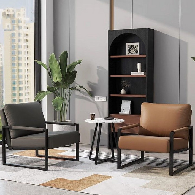 하루꿈 쇼파 의자 감성 거실 사무실 비즈니스 소파 가죽 소파형 편한 의자 체어, 그레이, 1개