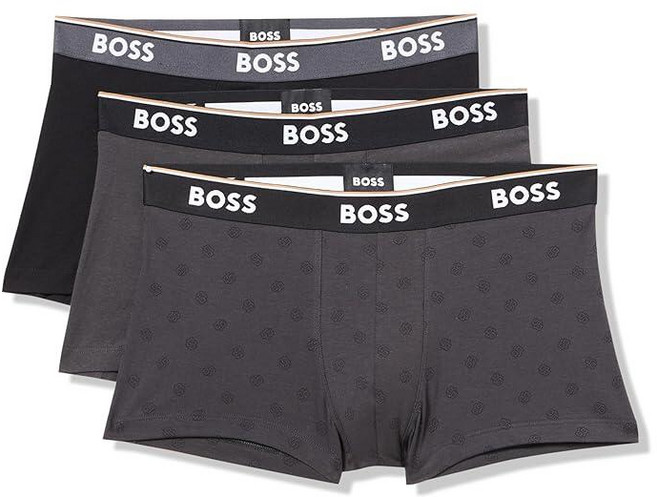BOSS 남성용 3팩 멀티 디자인 볼드 로고 트렁크 격자 무늬 스페셜 미디엄