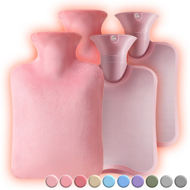 아뜰라임 오래가는 보온 물주머니 핫팩 + 찜질팩 커버 세트 1L 2L, 피치핑크 2L, 2개