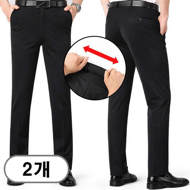 차쿠 1+1 남성 정장 바지 스판 고탄력 슬랙스 허리밴딩 오피스바지 비즈니스 바지 중년 빅사이즈 여름 봄 가을