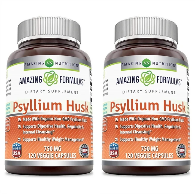 Amazing Formulas Psyllium Husk 어메이징 포뮬러스 실리움 허스크 750mg 120베지캡슐 2팩, 1개, 120정 - 쿠팡