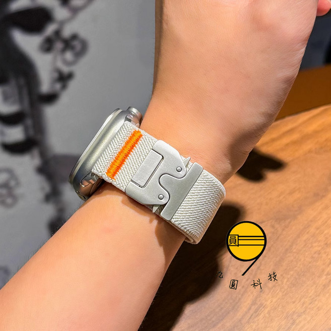 Apple Watch 錶帶 尼龍彈力編織透氣錶帶, 橄欖綠, 黑色扣-傘扣, 1個