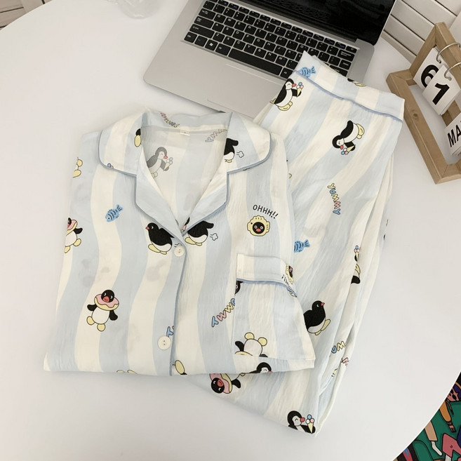 嘉義出貨 長袖睡衣女 雲朵棉 春秋季日韓長袖長褲居家服兩件套 少女家居服 睡衣套裝