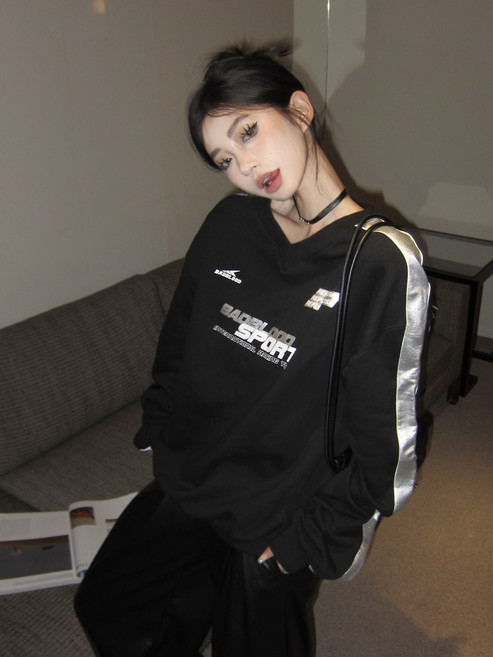 가을 미식축구 팀 레터링 프린트 맨투맨 오버사이즈 긴팔