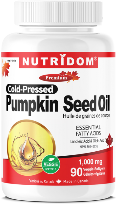 캐나다 뉴트리돔 펌킨 씨드 오일 1000mg 냉압착 호박씨오일 캡슐 COLD PRESSED Pumpkin Seed Oil 90식물성 소프트젤, 1개, 90정