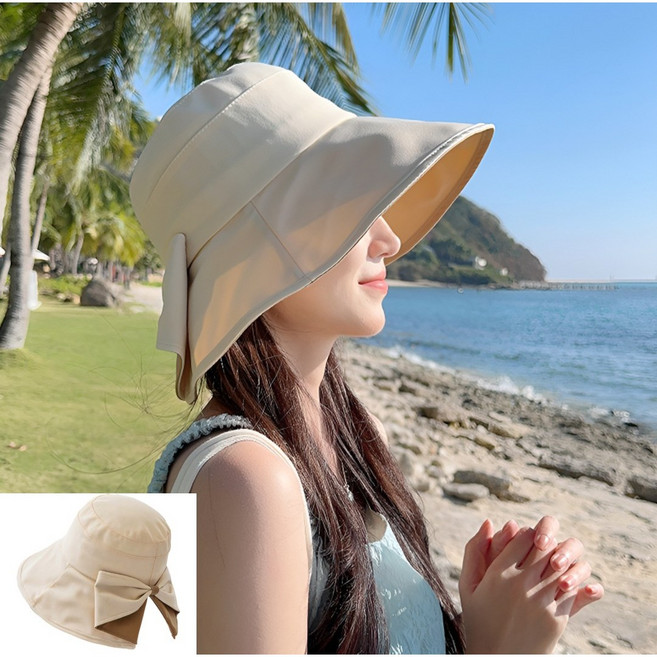 (Fons) 여성 리본 여름 햇빛가리개 자외선차단모자 라이트브라운
