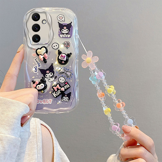 나무나라 갤럭시A55 A54 A53 A52 물결 웨이브 입체 캐릭터 스트랩 투명 젤리케이스 CY272