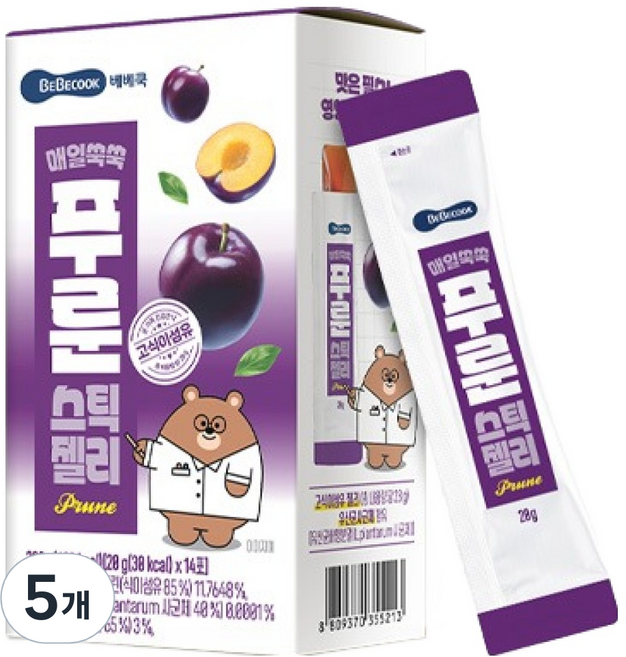 베베쿡 매일쑥쑥 스틱 젤리 20g x 14p, 280g, 5개, 푸룬