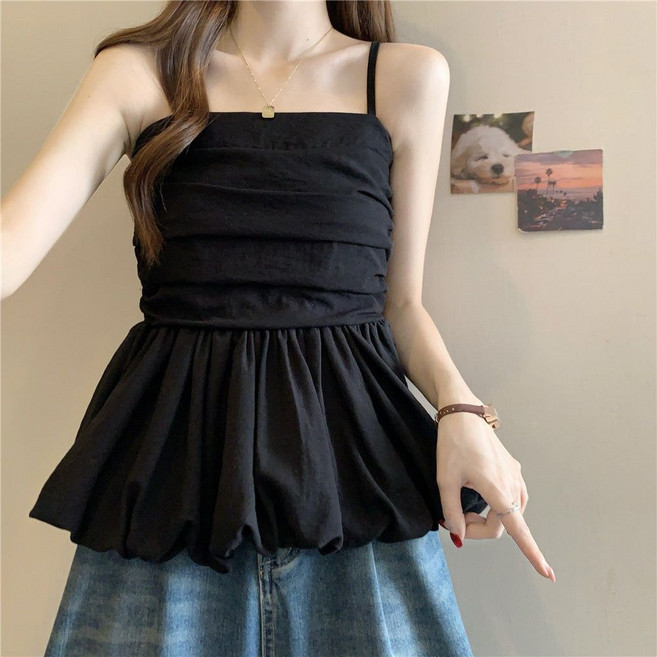 에쥬아 셔링 벌룬핏 나시 꾸안꾸 뷔스티에 상의 데이트룩