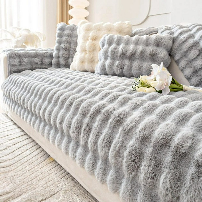 디한스 보들보들 토끼털 쇼파 커버 패드 2인용 3인용 4인용 5인용, 옅은그레이, 1개