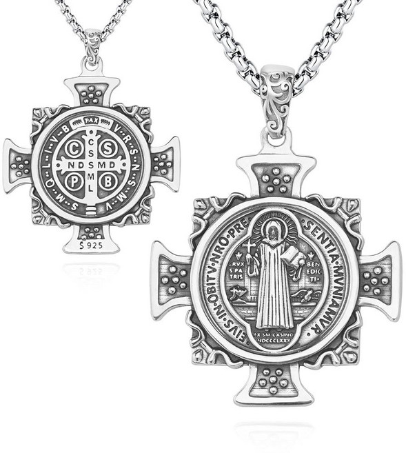 DOTBJ 과달루페 성모 마리아 펜던트 목걸이 925 스털링 실버 기적의 가톨릭 수호 메달 선물 남성 여성 박스 체인 포함 55.9 x 5.1cm(22+2인치) 원석 없음., B4-St Benedict-Cross, 1개