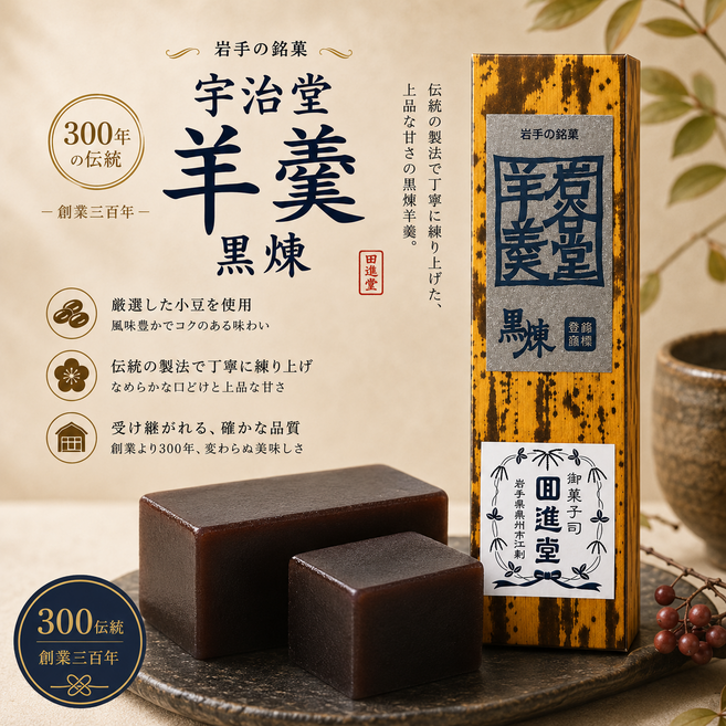 일본 직수입 이와야도 일본양갱 4가지맛 (호두/팥/흑설탕/말차 맛선택) 선물용, 140g, 1개, 쿠로네리(흑설탕)
