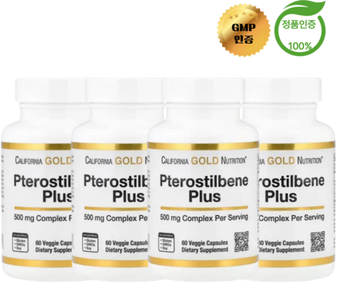 2+2 캘리포니아 골드 뉴트리션 CGN 프테로스틸벤 + 블루베리 분말 함유 60정, 4개