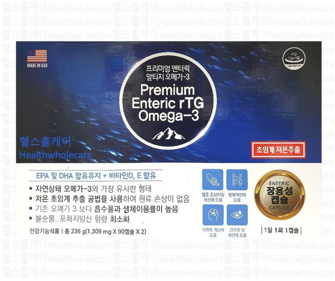 프리미엄 엔터릭 알티지오메가3 미국산 장용정, 1개, 180정