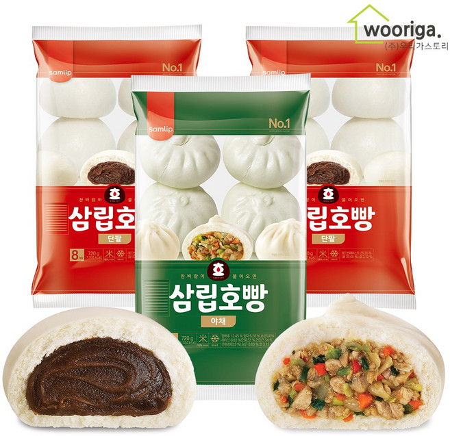 우리가스토리 대용량 냉동 삼립 팥호빵 16입+야채호빵8입, 1개, 720g