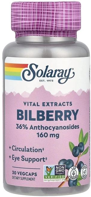 솔라레이 바이탈 추출물 빌베라 160mg 베지 캡슐 30정, 1개 - 쿠팡