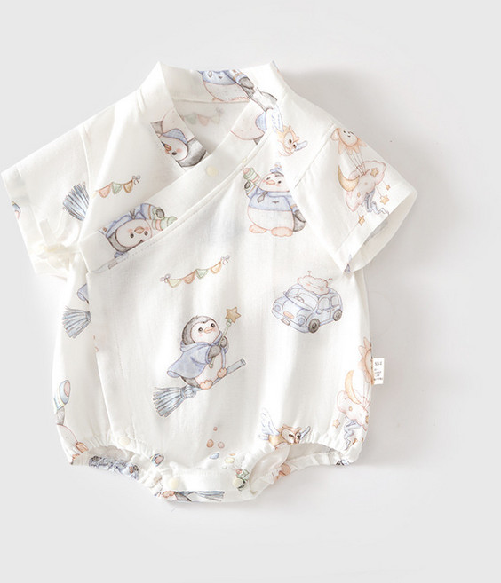 嬰兒紗布包屁衣夏款薄款寶寶三角爬服哈衣短袖連體衣新生兒和尚服