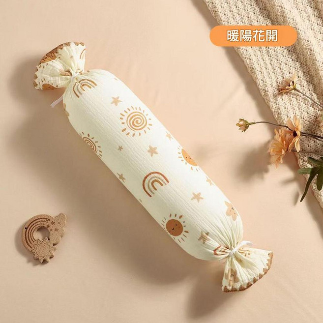 ibooooo 嬰兒安撫枕 寶寶側睡枕, 紗布糖果枕暖陽花開 52*10cm, 1個, 1個