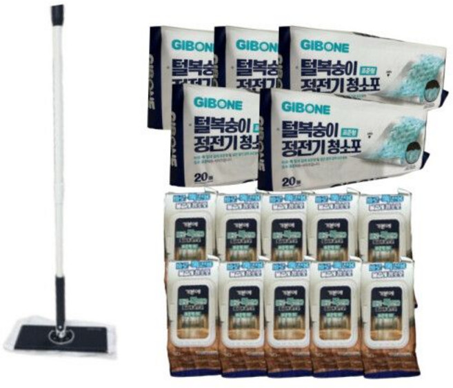 기본에 바로톡청소밀대세트 밀대걸래1개 물걸레청소포 30매10팩 정전기청소포20매 5팩107477, 기본에 바로톡청소밀대세트 밀대걸래1개 물걸레청소포 30