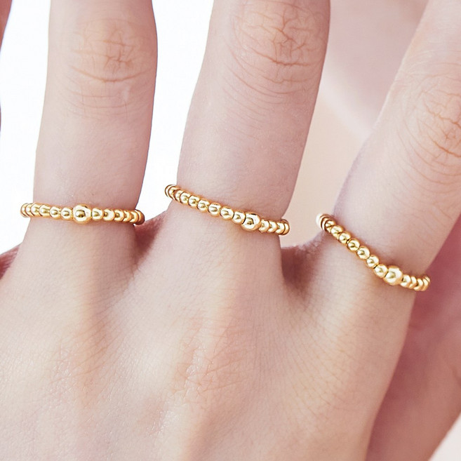 14k Gold Filled 반지 금 볼 체인 레이어드 실 반지 버블 링 버블팝 반지